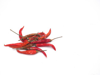 Dried red Capsicum annuum L.,Chilli Padi, Bird's Eye Chilli, Bird Chilli,Thai pepper isolate on white background.