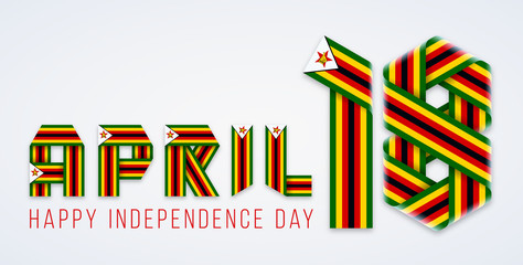 April 18, Zimbabwe Independence Day congratulatory design with Zimbabwean flag elements. Vector illustration. - obrazy, fototapety, plakaty