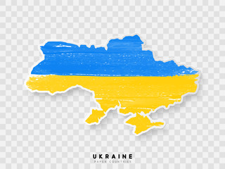 Ukraine detailed map with flag of country. Painted in watercolor paint colors in the national flag.