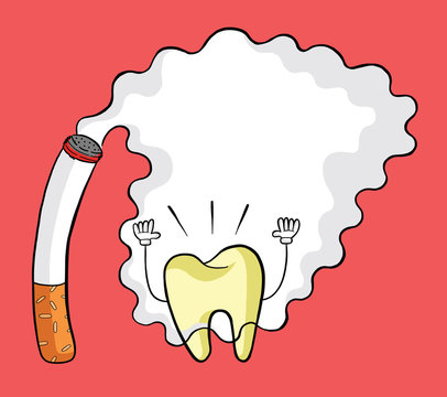 Cigarettes, smoke and yellowed teeth vector illustration.