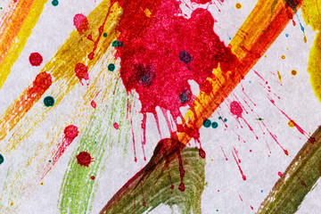 Ink drop color splash  on white paper background , artistic  surface of design style .