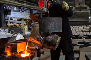 Industrial chill casting. The process of for filling out mold with molten metal.