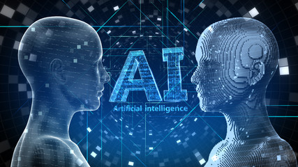 AI artificial intelligence digital network computer technology 3D illustration - obrazy, fototapety, plakaty