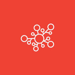 Chemical Bond Line Icon On Red Background. Red Flat Style Vector Illustration.