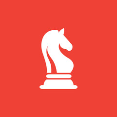 Chess Knight Icon On Red Background. Red Flat Style Vector Illustration.