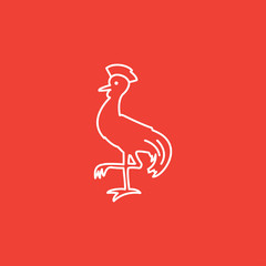 Chicken Line Icon On Red Background. Red Flat Style Vector Illustration.