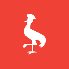 Chicken Icon On Red Background. Red Flat Style Vector Illustration.