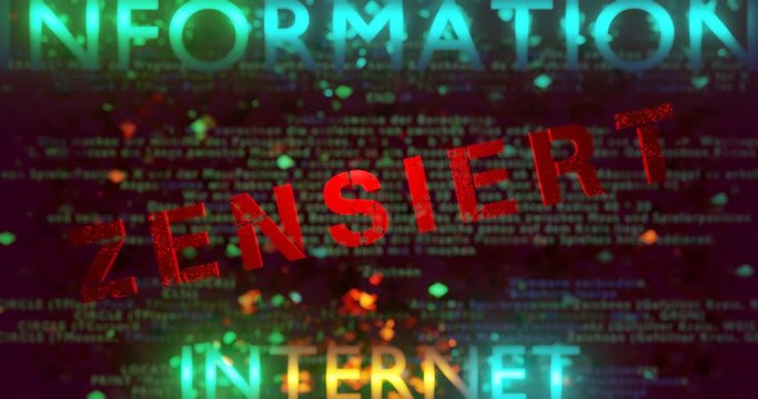 Schriftzug ZENSIERT vor digitalem Hintergrund, 3D Video