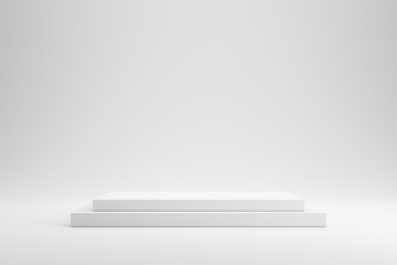 Empty podium or pedestal display on white background with box stand concept. Blank product shelf...