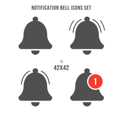 Message notification bell icon for incoming inbox message. Vector ringing bell and notification number sign for alarm clock and smartphone application alert. Subscriber, messaging reminders 42*42 px