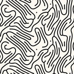 Seamless vector abstract pattern with rounded irregular compound lines, inspired by nature. Modern repeatable background in monochrome.