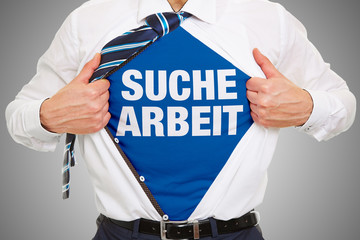 Suche Arbeit Konzept Slogan unter Business Hemd