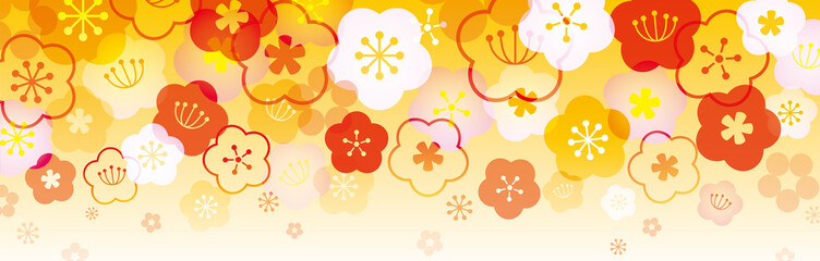 金色　梅の花バナー、背景