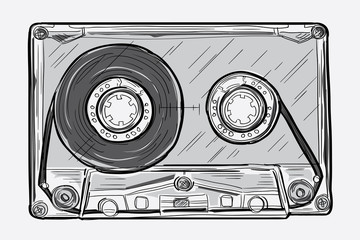 Black and white drawn audio cassette