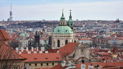 Fototapeta na wymiar Prague panorama with Church of Saint Nicholas in the Lesser Town of Prague