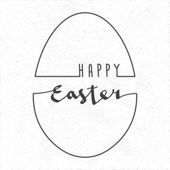 Happy Easter Calligraphic Logo and Egg Shape Outline Combined with Lettering - Black on White Paper Background - Vintage Style Hand Drawn Design