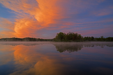 Fototapeta na wymiar Landscape at dawn of Whitford Lake, Fort Custer State Park, Michigan, USA