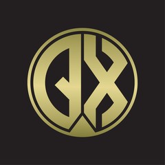 QX Logo monogram circle with piece ribbon style on gold colors