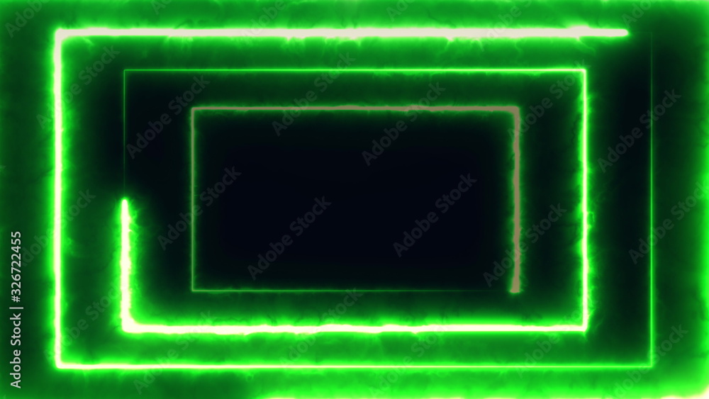 Aufkleber neon bakcground flying through edless glowing rotating neon rectangle creating a tunnel, blue red pi