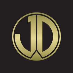 JD Logo monogram circle with piece ribbon style on gold colors