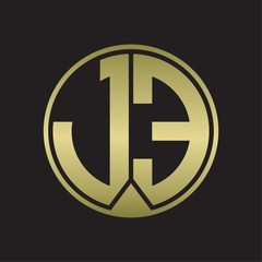 JE Logo monogram circle with piece ribbon style on gold colors
