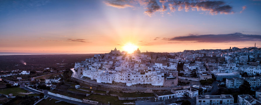 Ostuni (The White Town) aerial Panorama at Sunrise - Puglia - Italy