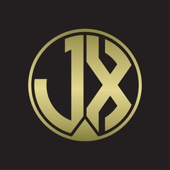 JX Logo monogram circle with piece ribbon style on gold colors