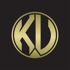 KU Logo monogram circle with piece ribbon style on gold colors