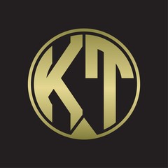 KT Logo monogram circle with piece ribbon style on gold colors