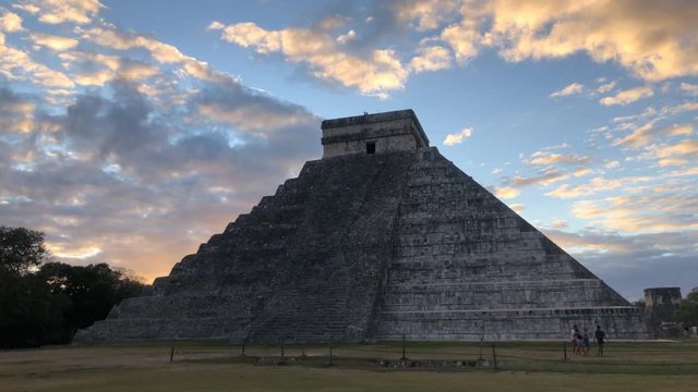 Mexico: Mayan Pyramid Kukulcan Temple in Silhouette, Chichen Itza