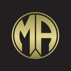 MA Logo monogram circle with piece ribbon style on gold colors
