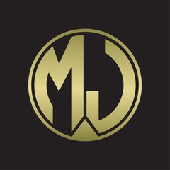 MJ Logo monogram circle with piece ribbon style on gold colors