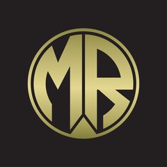 MR Logo monogram circle with piece ribbon style on gold colors