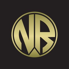NR Logo monogram circle with piece ribbon style on gold colors