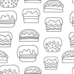 Seamless pattern with the image of cake. Doodle style. Vector illustration on a white background.