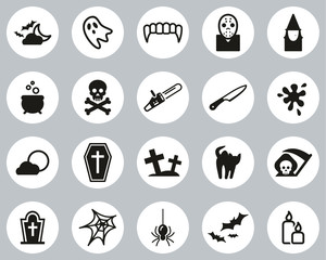 Horror Or Scary Icons Black & White Flat Design Circle Set Big