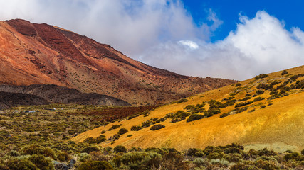 Colorful stone lava  desert landscape in Teide National Park in Canary islands, Tenerife