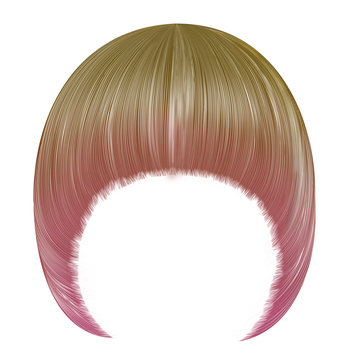 trendy  woman  hairs Pageboy with fringe  . light colorful stripes color .  medium length . beauty style . realistic  3d .