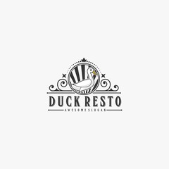 Vector Logo Illustration Duck Restaurant Vintage Badge Style