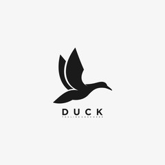 Vector Logo Illustration Duck Flying Silhouette Style