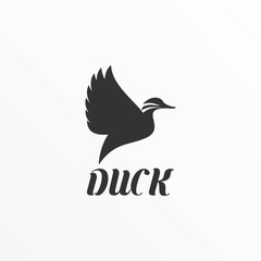Vector Logo Illustration Duck Flying Pose Silhouette Style
