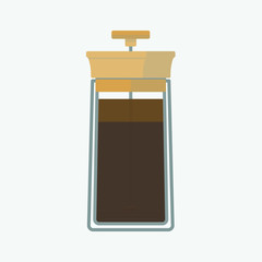 wood coffee french press flat design icon vector
