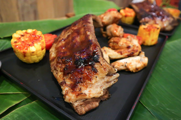 pork steak or barbecued pork with vegetable