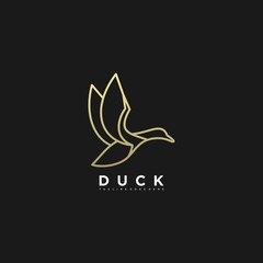 Vector Logo Illustration Duck Flying Gold Color Luxury Style