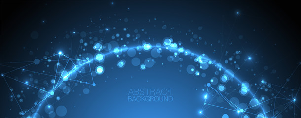 Abstract vector background, scientific direction, with glowing circles and chaotic spots on it.