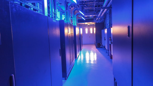 room with rows of server hardware in data center timelapse