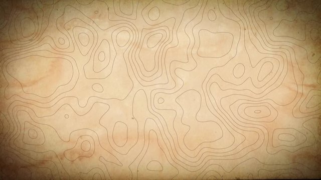 Contour Map On Old Vintage Textured Paper Seamless Looping/ 4k animation of an abstract background with topography outlined map patterns seamless looping