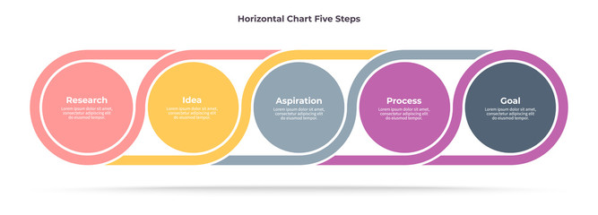 Business infographics. Timeline with 5 steps, options, circles. Vector template.