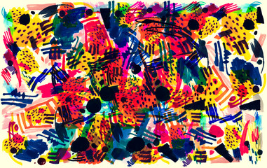 Modern multicolor futuristic pop art pattern made by markers.