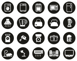 Household Appliances Or Electric Appliances Icons White On Black Flat Design Circle Set Big